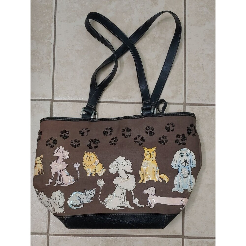 Vintage Y2K Purse Liz Claiborne Cat And Dog Sequin Doodle Shoulder Bag
